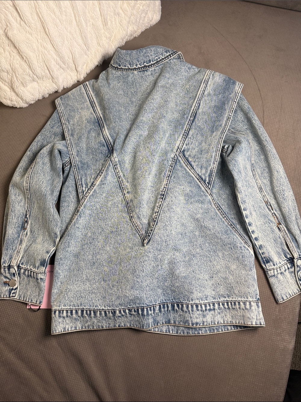 Avec Les Filles 80s Style Light Acid-Wash Blue Denim Jacket - Picture 8 of 8